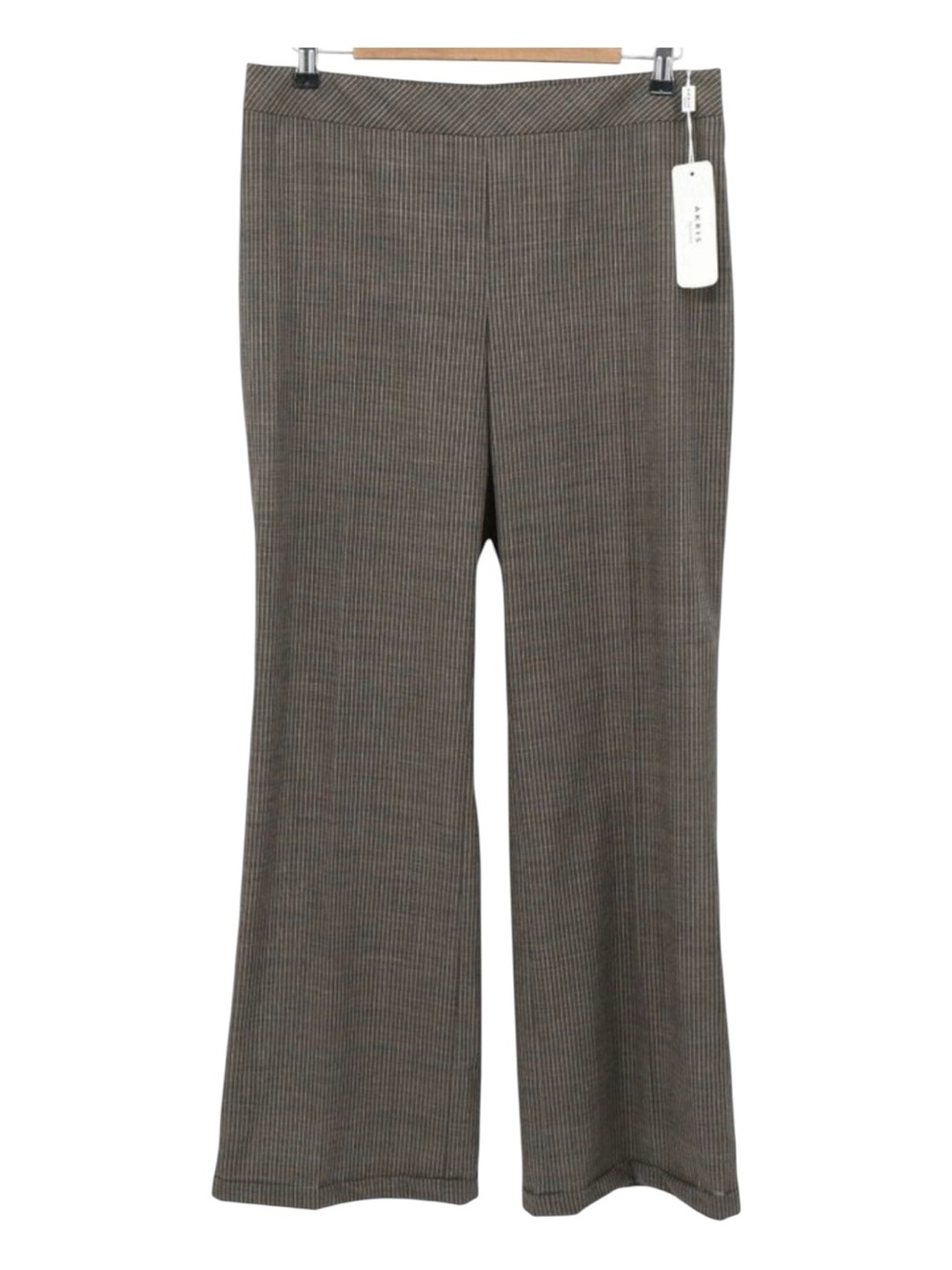 NWT Akris Punto Brown Wool Cuffed Wide Leg Striped Pants Sz 10